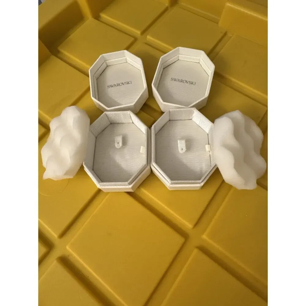 Lot of 2 Swarovski Gift Boxes Jewelry Swan Logo Cream Luxury Accessories